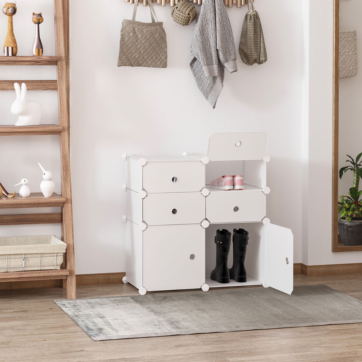 Schoenenkast met opberglades, kunststof & staal, wit 75x37x73cm
