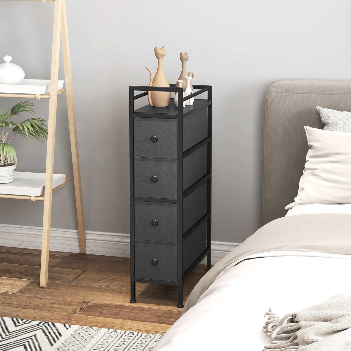 Smalle stoffen ladekast met 4 laden, zwart, 20 x 43 x 81,5 cm