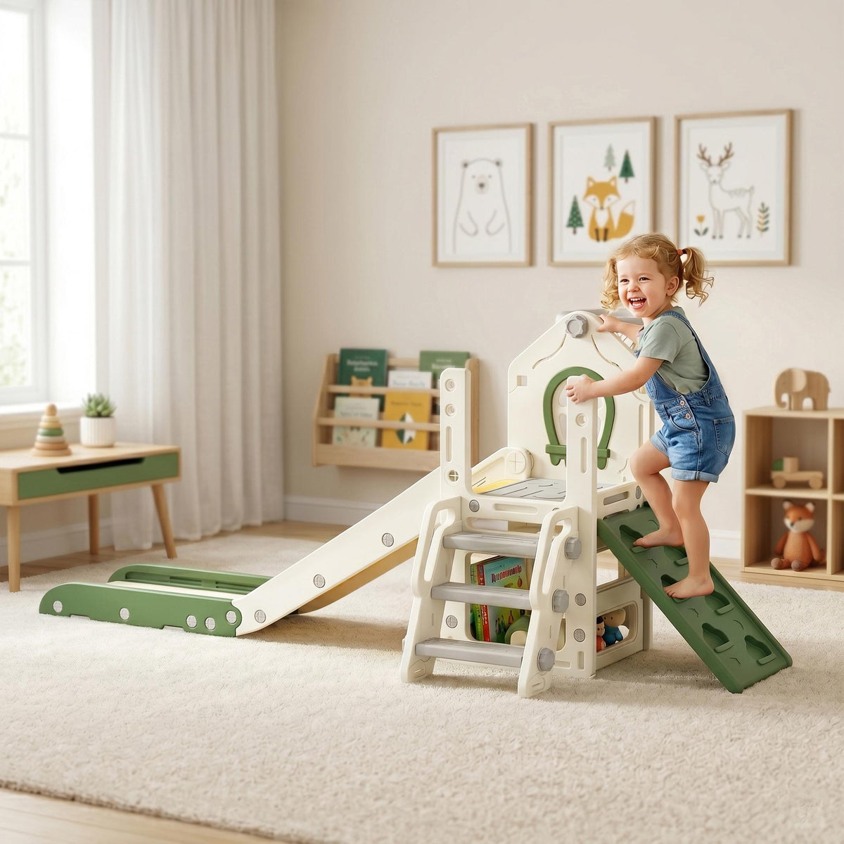 Peuterglijbaan 5-in-1, opvouwbaar klimrek met ring, 1–3 jaar