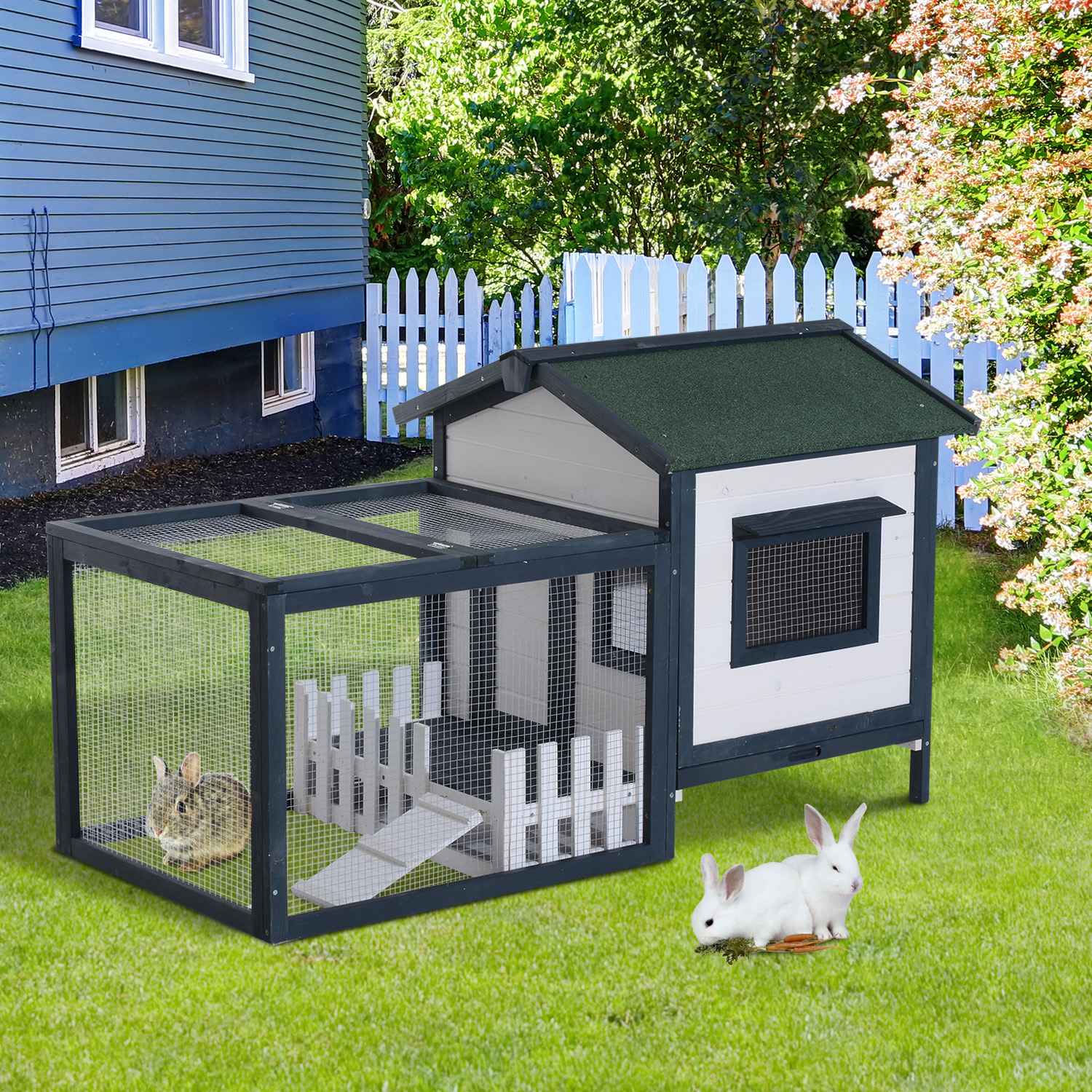 Kleine dierenkooi met buitenren, 151x78x84,5 cm