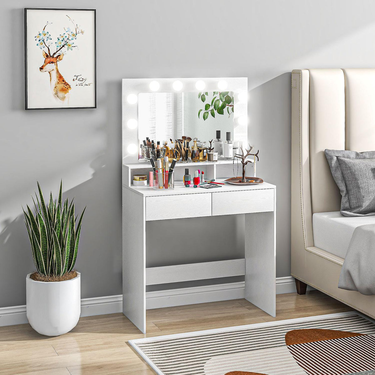 Kaptafel met led-spiegel, instelbare helderheid, wit