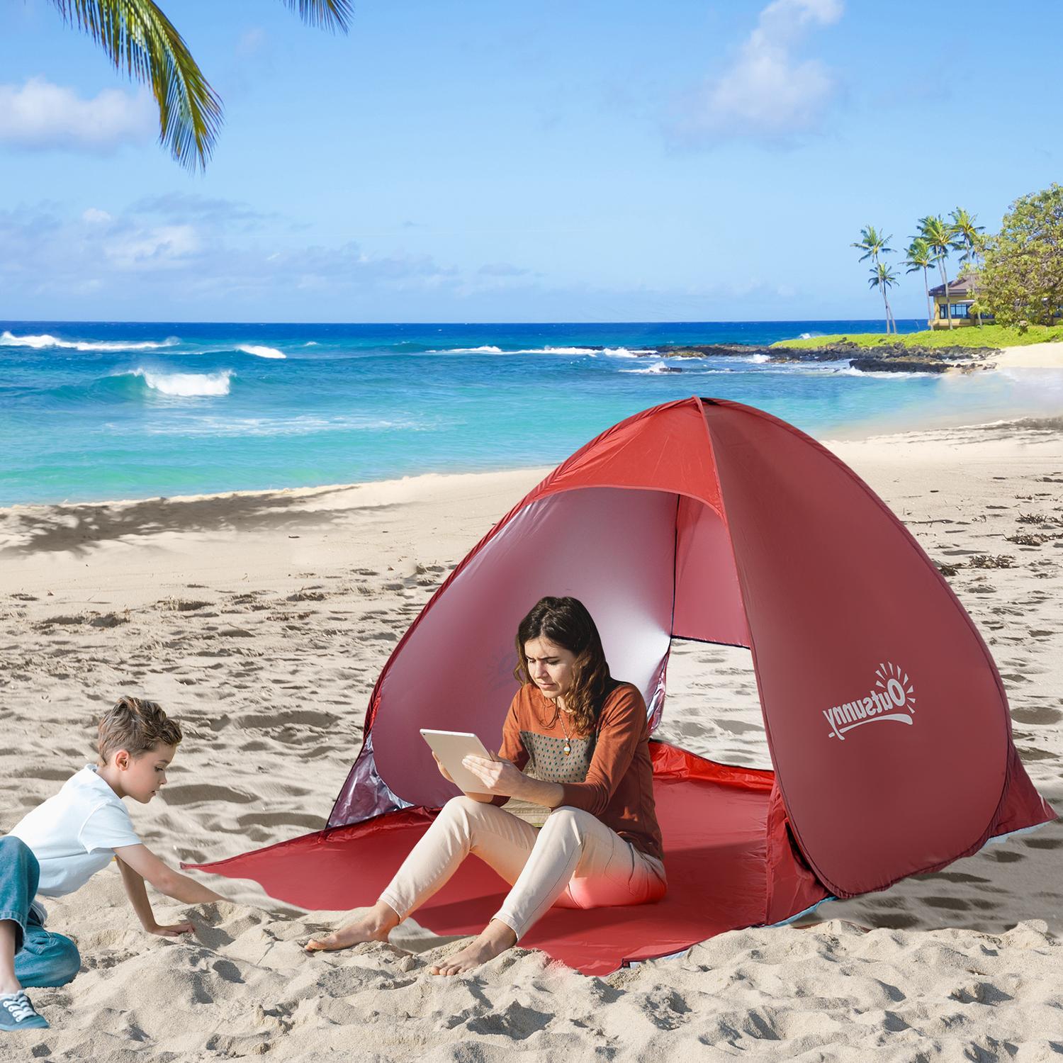 Snel op te zetten pop-up strandtent, rood, 200x150x119cm