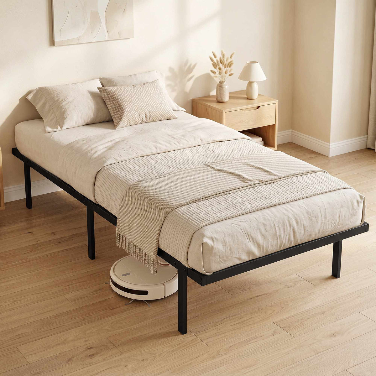 Metalen bedframe 90x200 cm, opbergruimte onder het bed, zwart