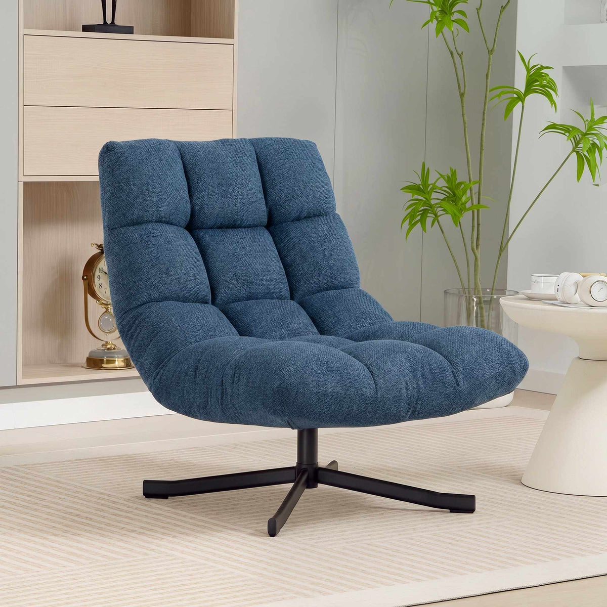 Draaifauteuil, zonder armleuningen, chenille, donkerblauw