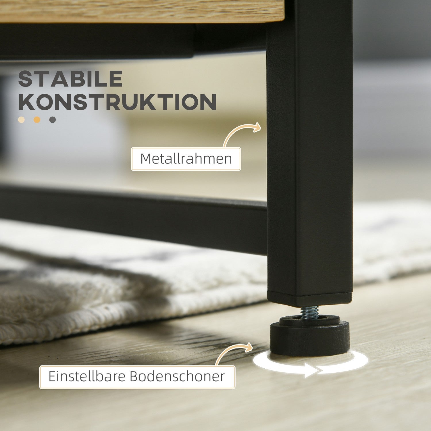 Salontafel met lade & glazen blad – Eik & Staal