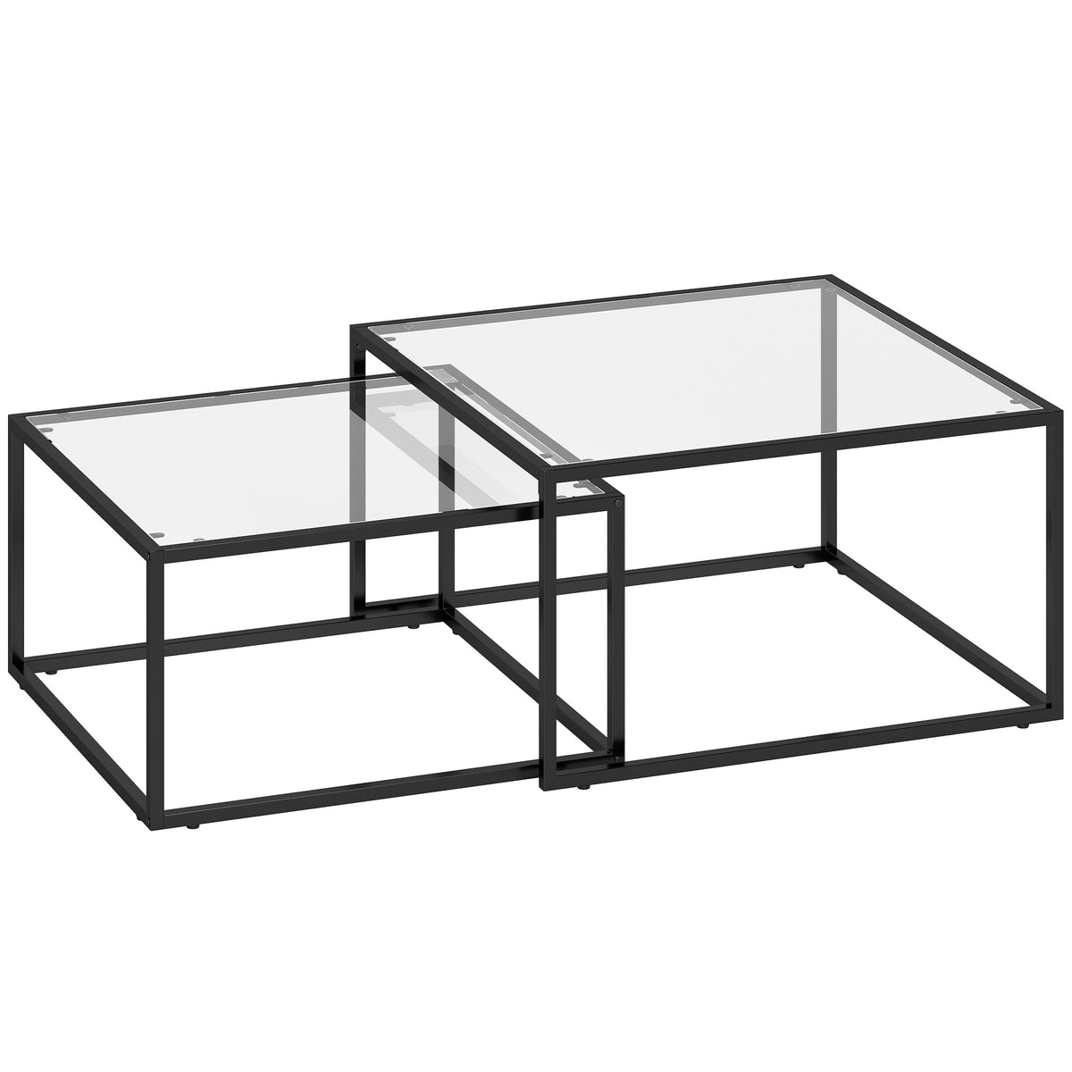 Set van 2 salontafels, inklapbaar, gehard glas, zwart
