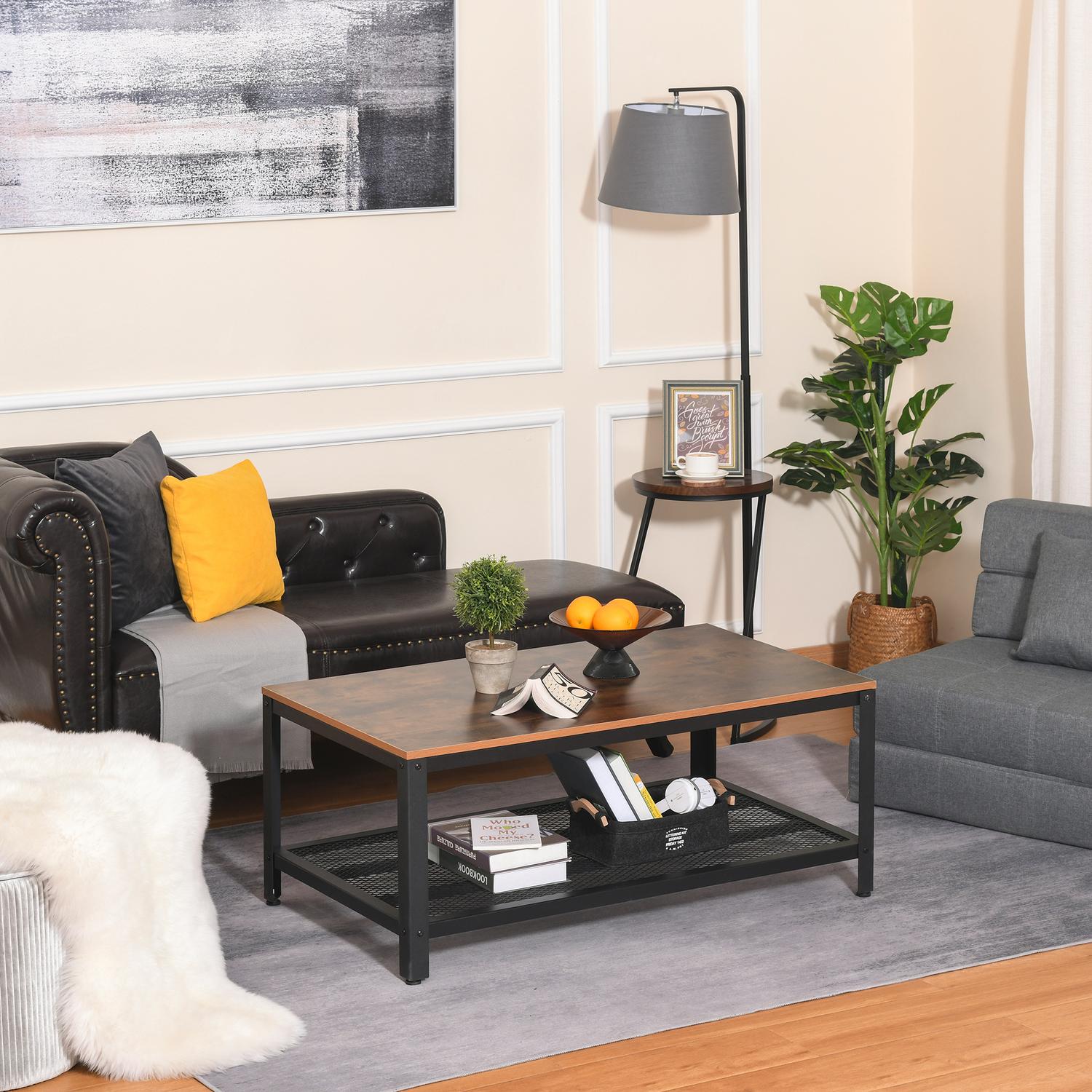 Salontafel zwart walnoot metalen frame met opbergruimte – 106x60x45cm