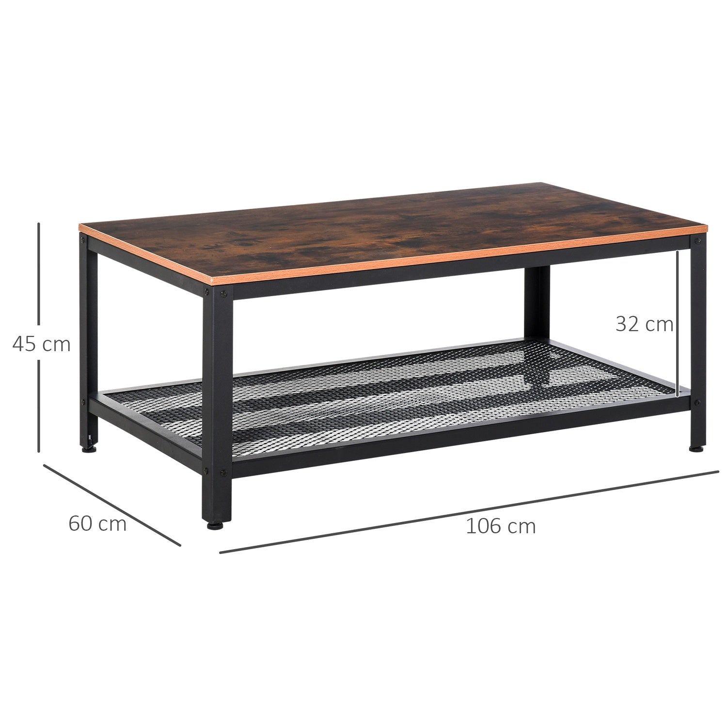 Salontafel zwart walnoot metalen frame met opbergruimte – 106x60x45cm