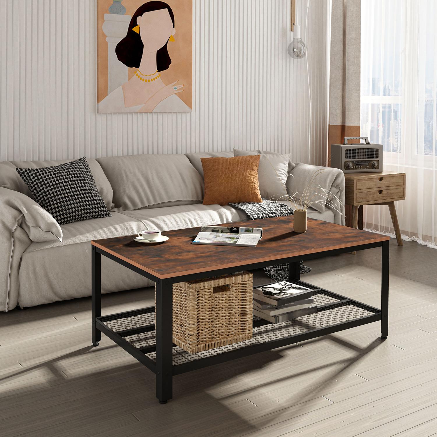 Salontafel zwart walnoot metalen frame met opbergruimte – 106x60x45cm