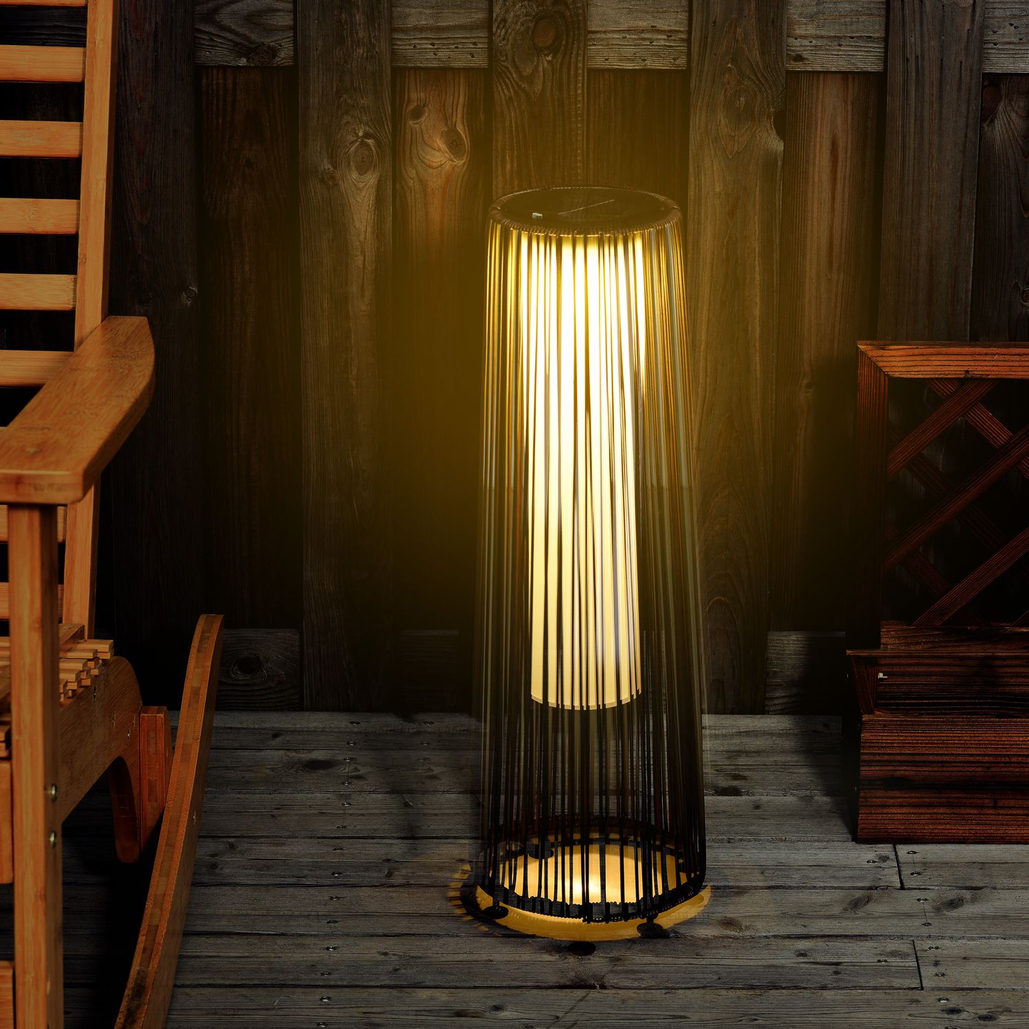 Solar Rotan Tuinlamp, LED, 61 cm, Bruin
