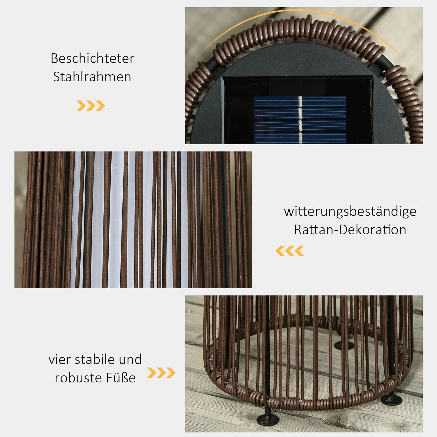 Solar Rotan Tuinlamp, LED, 61 cm, Bruin