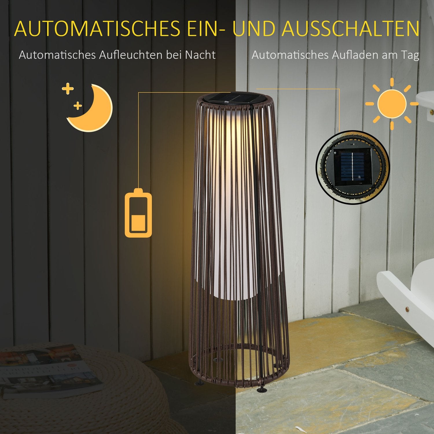 Solar Rotan Tuinlamp, LED, 61 cm, Bruin