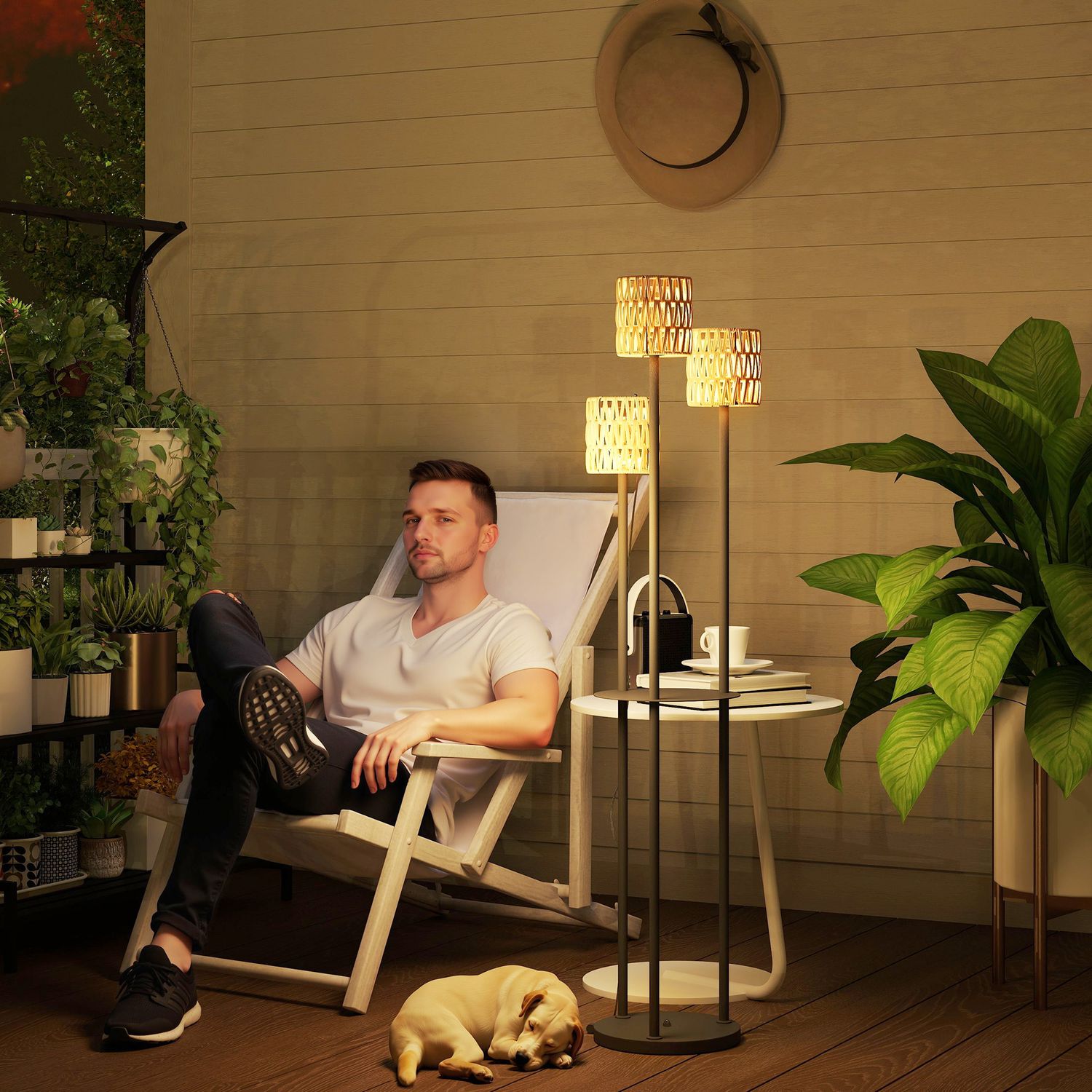 Solar vloerlamp, rotan, Boheemse stijl, buiten, IP44 waterdicht