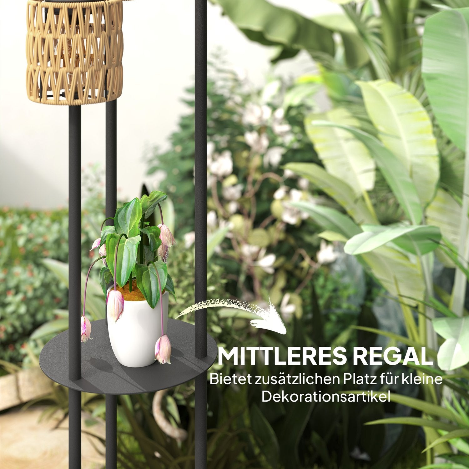 Solar vloerlamp, rotan, Boheemse stijl, buiten, IP44 waterdicht