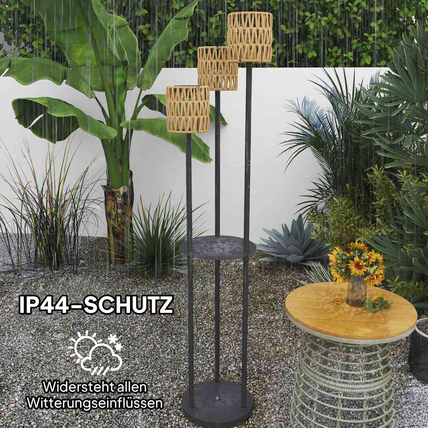 Solar vloerlamp, rotan, Boheemse stijl, buiten, IP44 waterdicht