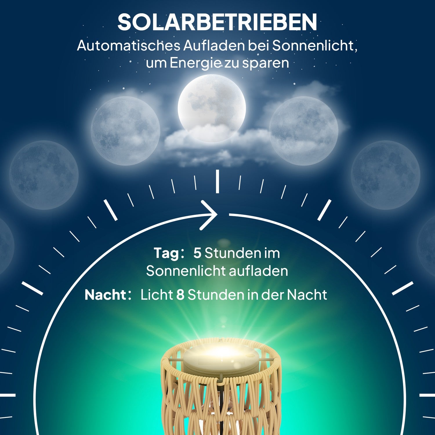 Solar vloerlamp, rotan, Boheemse stijl, buiten, IP44 waterdicht