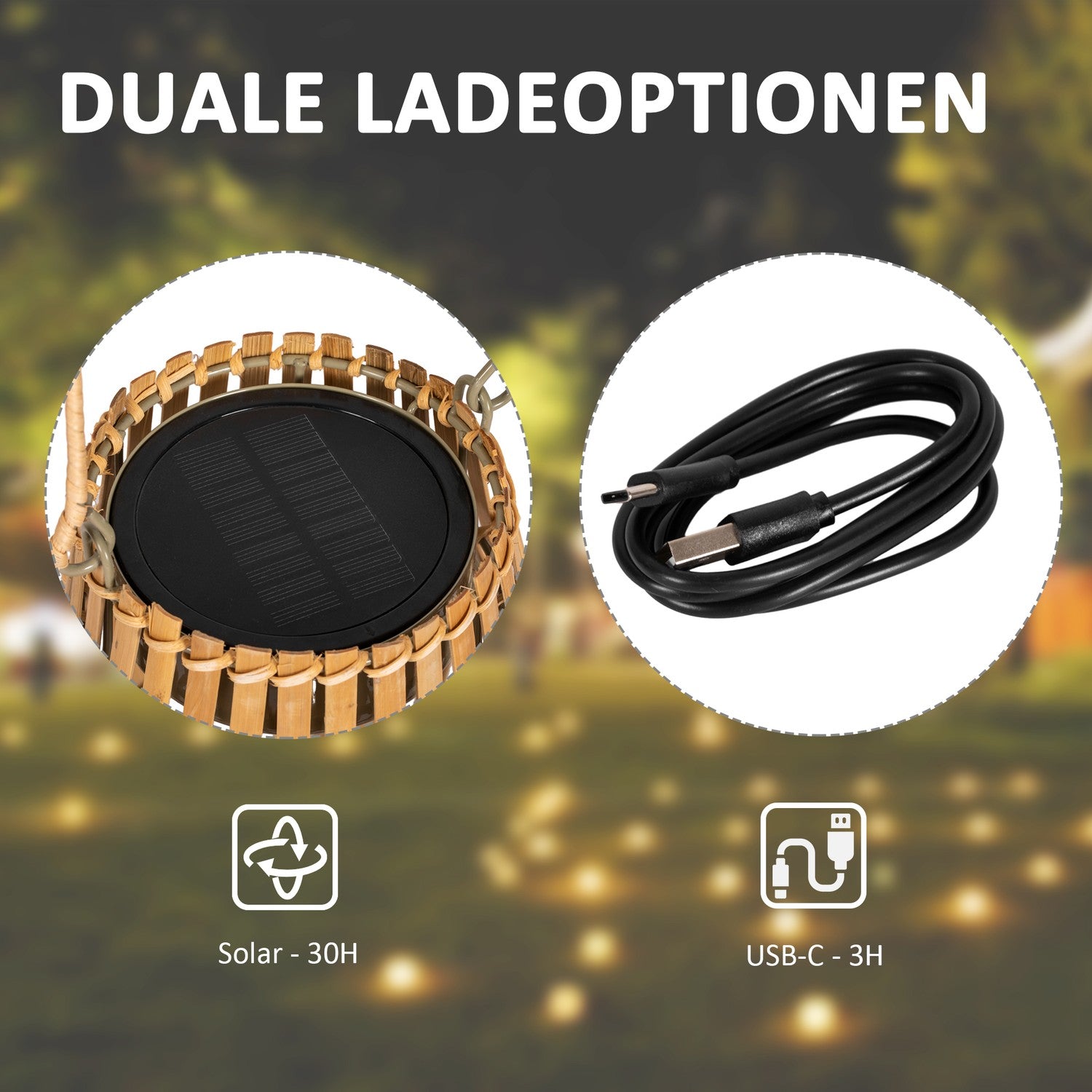 Solar tuinlamp, USB oplaadbaar, 3 lichtkleuren