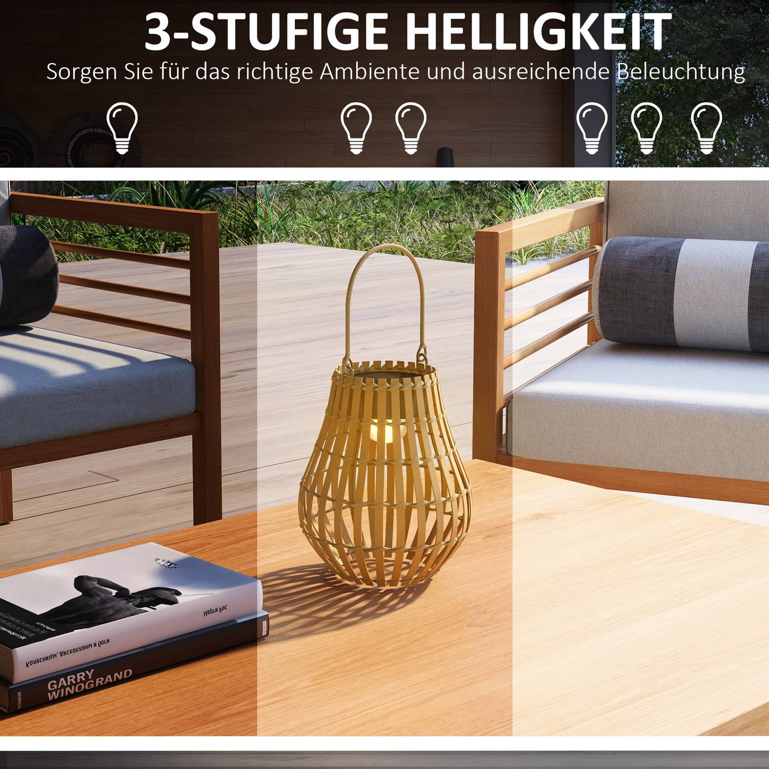 Solar tuinlamp, USB oplaadbaar, 3 lichtkleuren