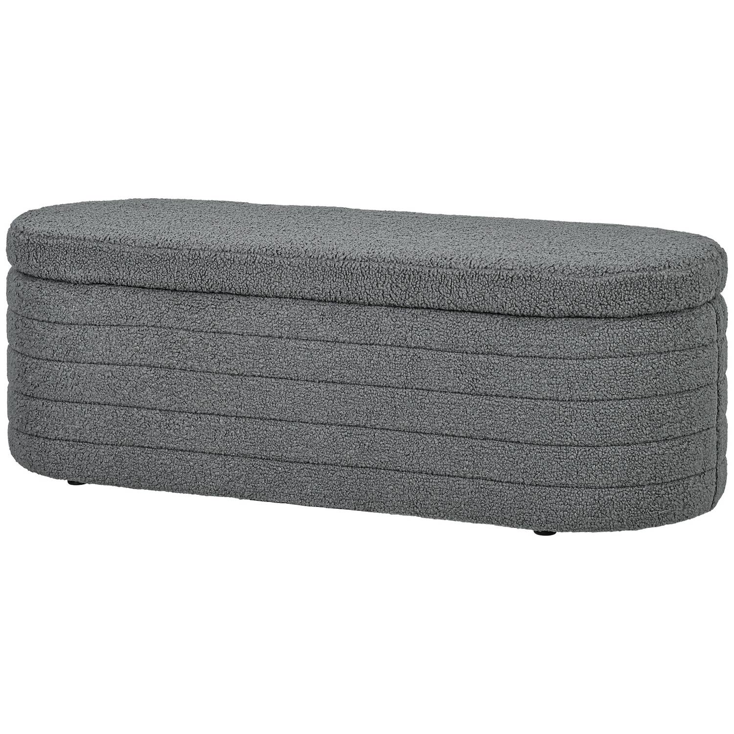 Slaapkamerbank met opbergruimte, houten poten, teddyfleece, lichtgrijs