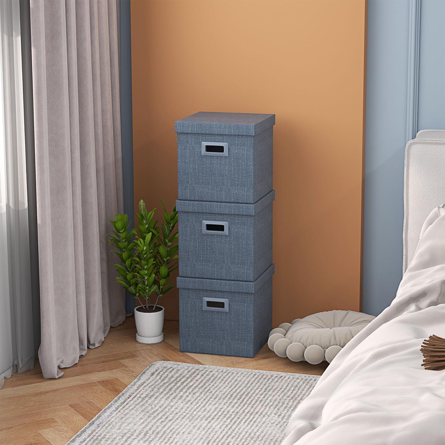 Stapelbare blauwe opbergkubussen Set van 3, opvouwbaar – 30x30x29 cm