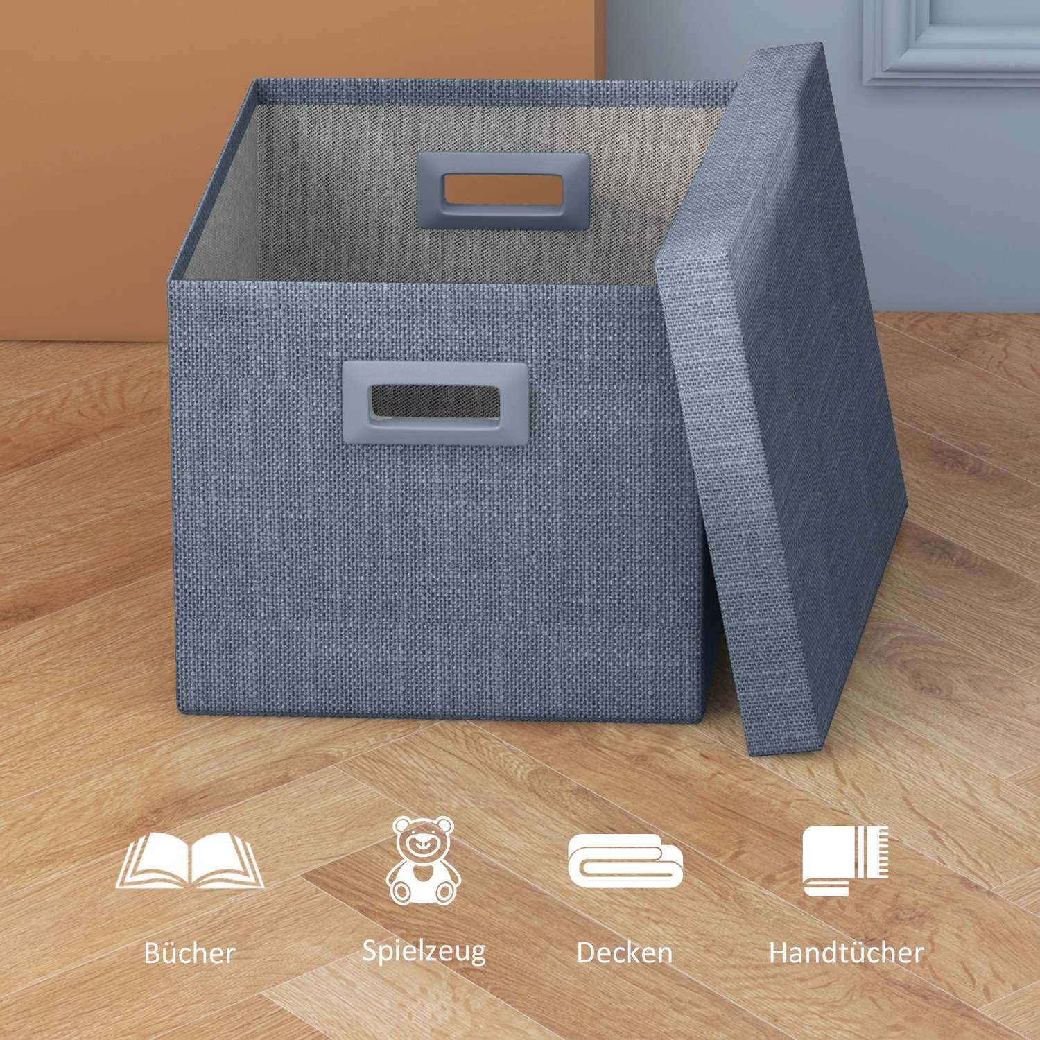 Stapelbare blauwe opbergkubussen Set van 3, opvouwbaar – 30x30x29 cm