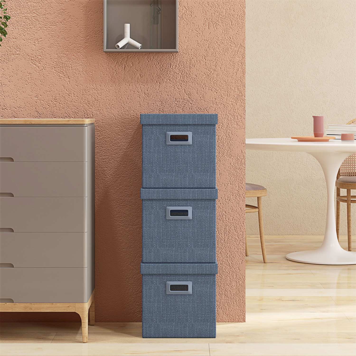 Stapelbare blauwe opbergkubussen Set van 3, opvouwbaar – 30x30x29 cm