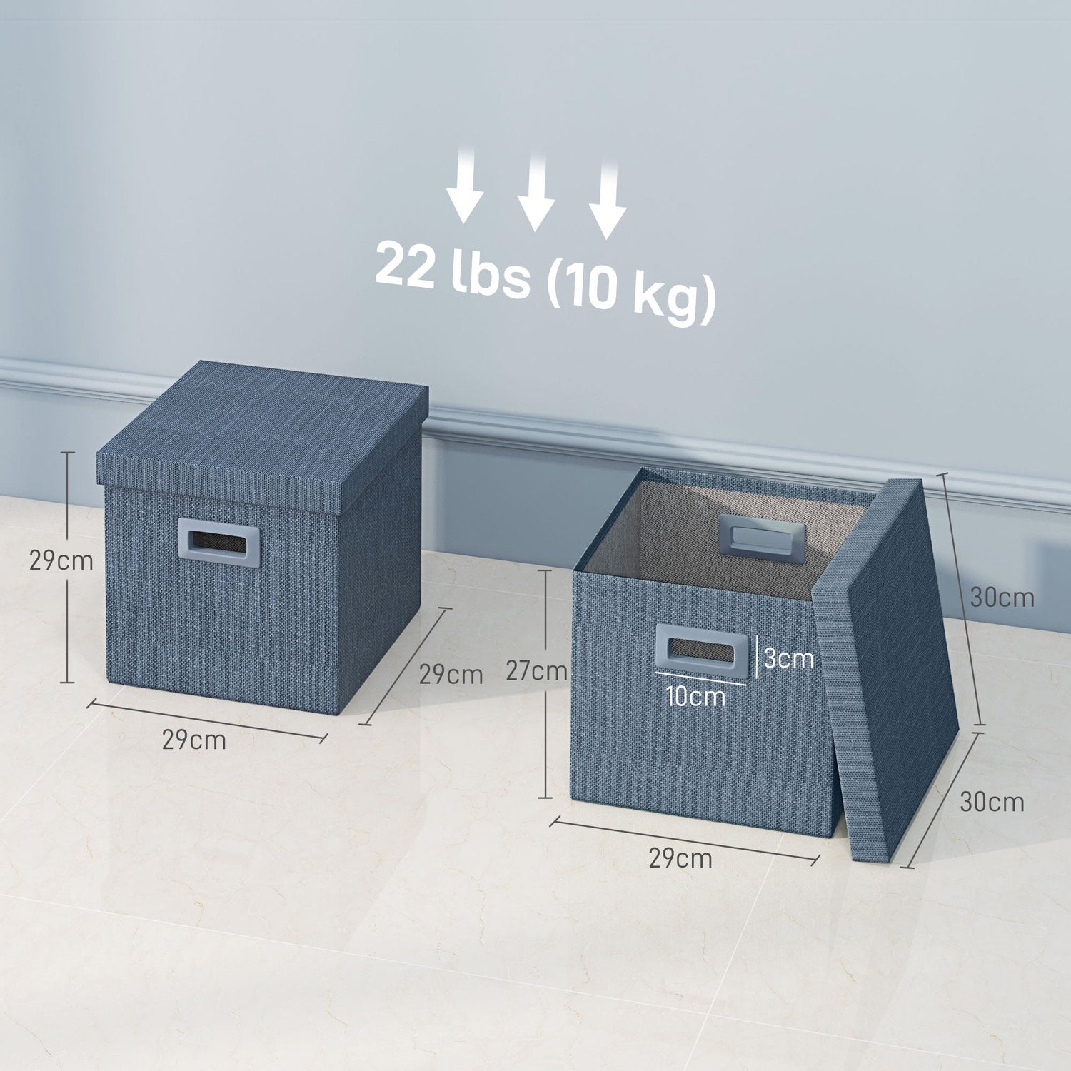 Stapelbare blauwe opbergkubussen Set van 3, opvouwbaar – 30x30x29 cm