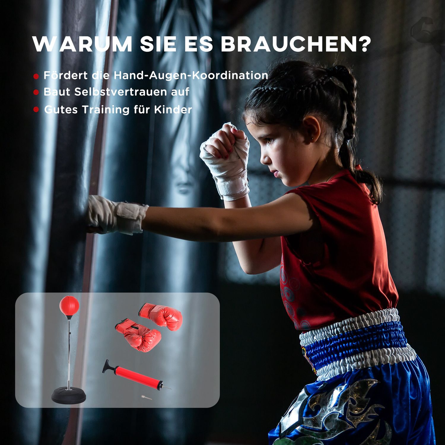 Sacco da boxe con supporto e guanti, altezza regolabile 126-144cm