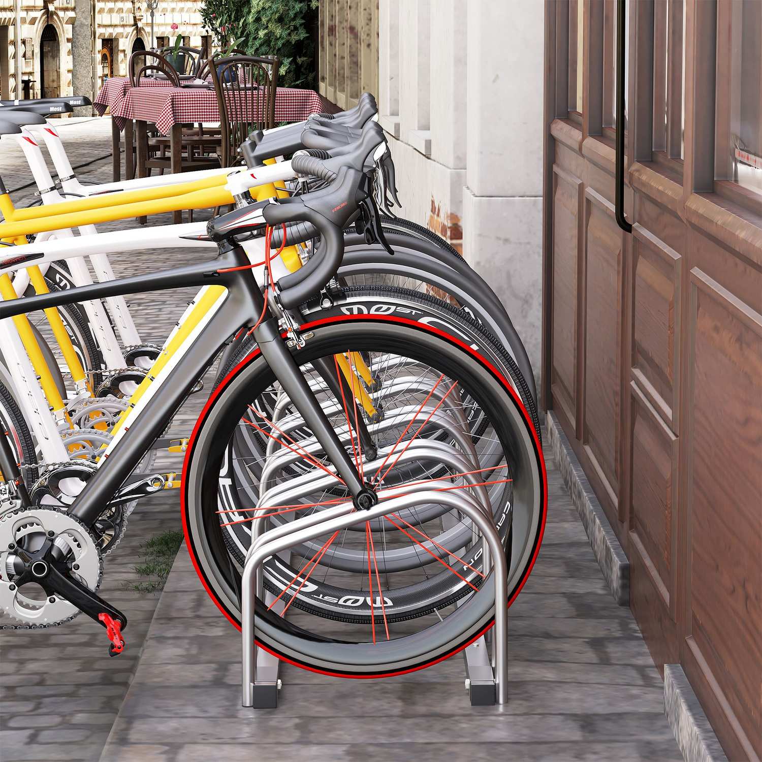 Stalen fietsenrek voor 6 – Wand-/vloermontage, weerbestendig