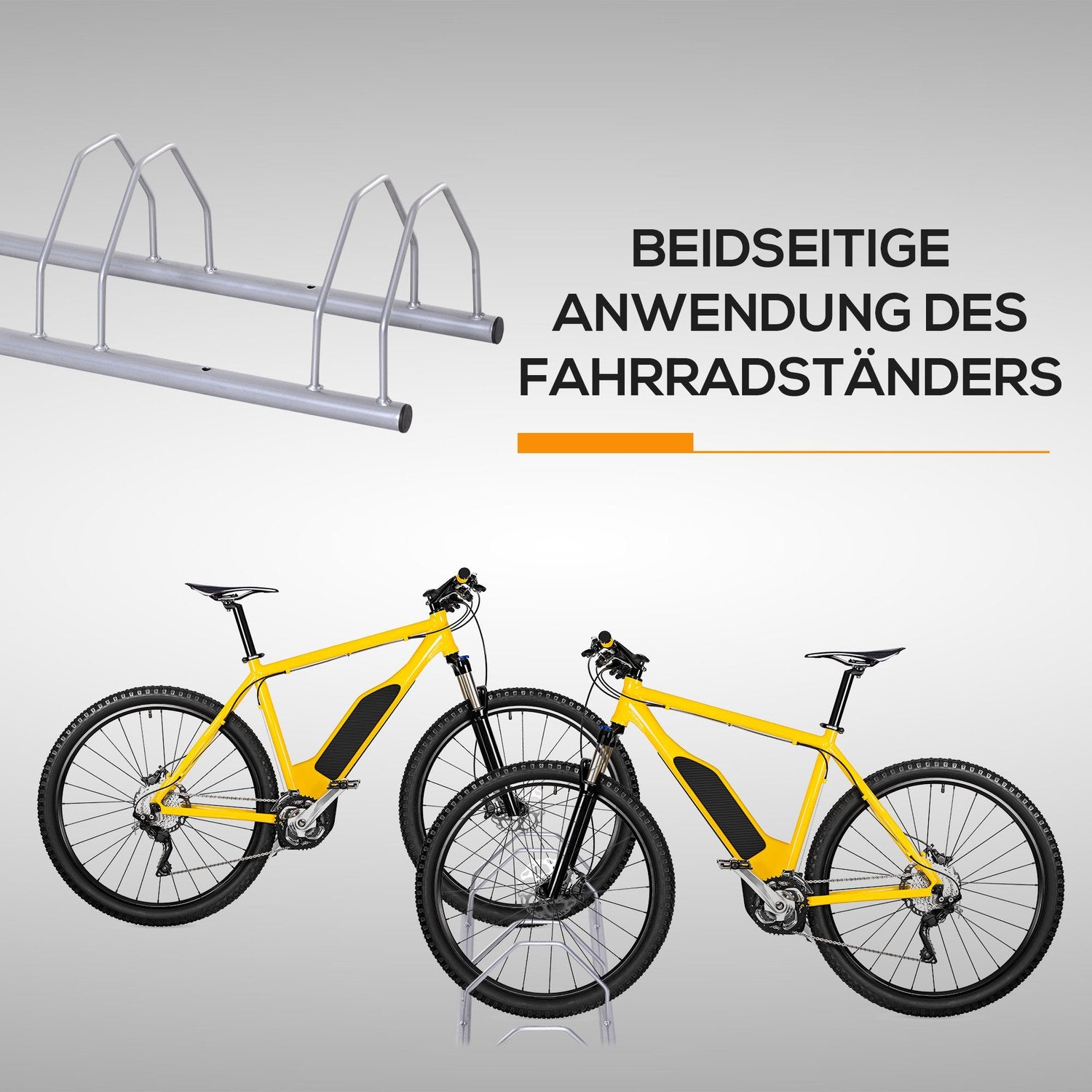 Stalen rek voor 4 fietsen, vloer- en muurbevestiging, zilverkleurige afwerking