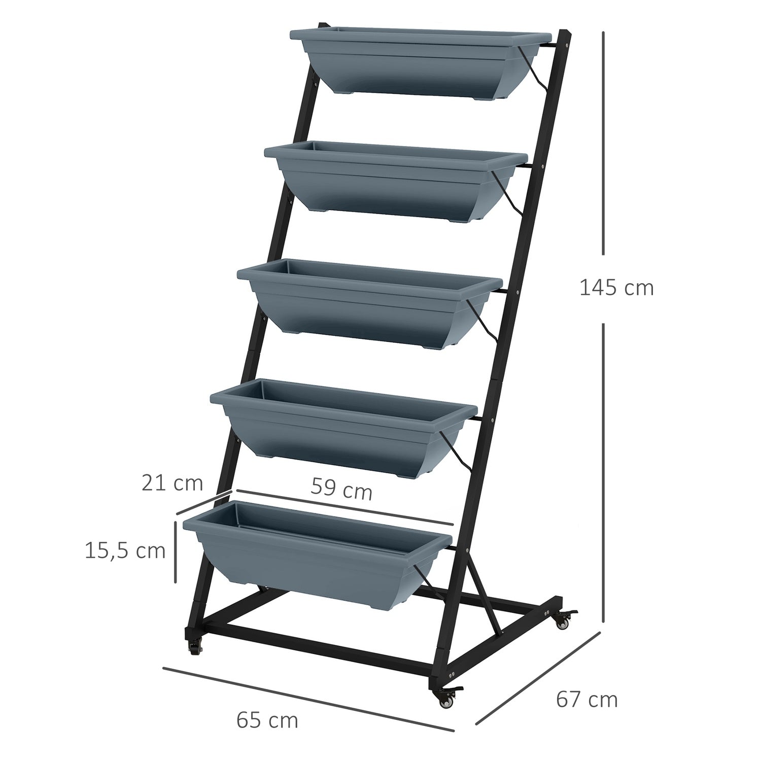Étagère en acier à roulettes – 5 étages, finition grise