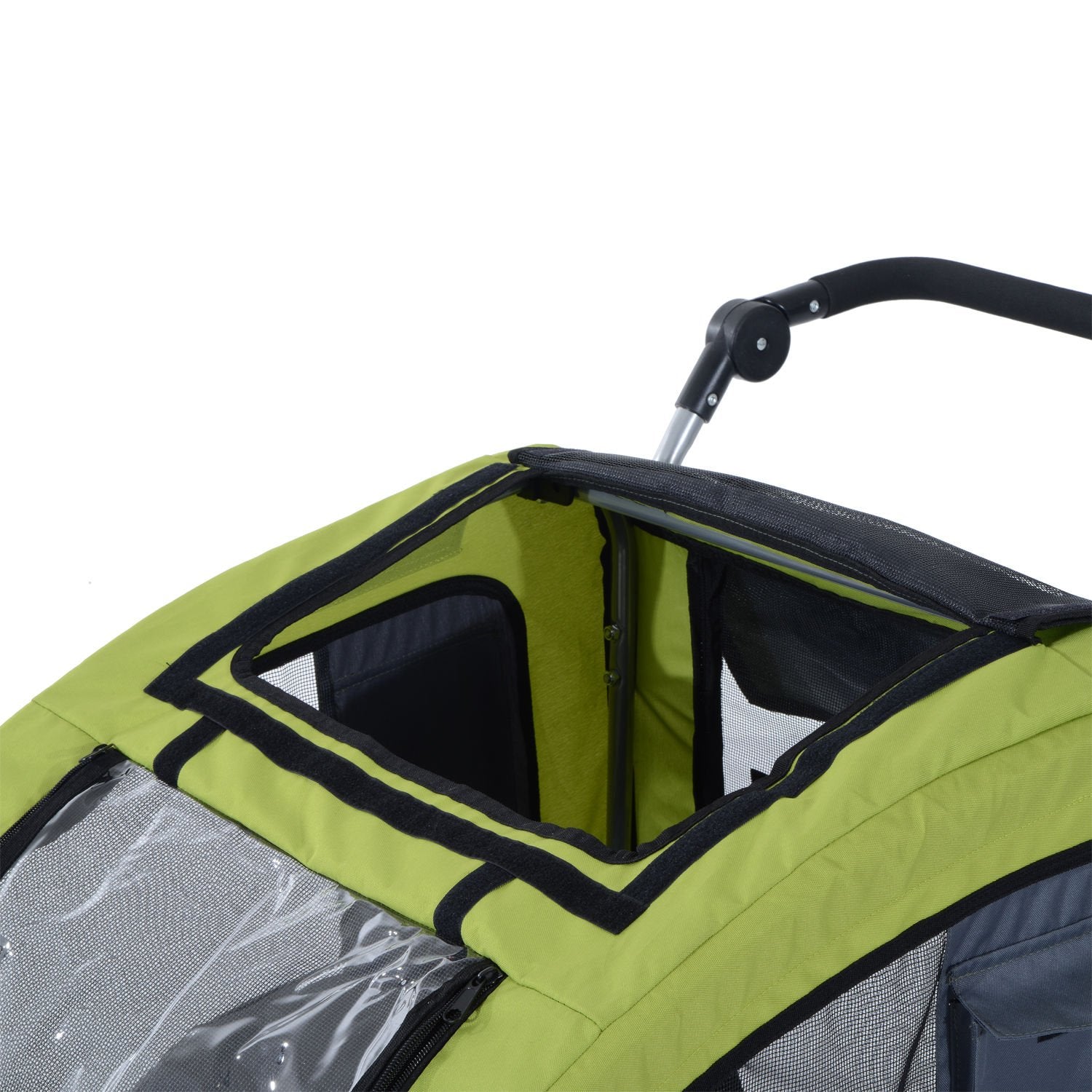 Grote hondenkar jogger, stabiele fietsaanhanger, groen/grijs