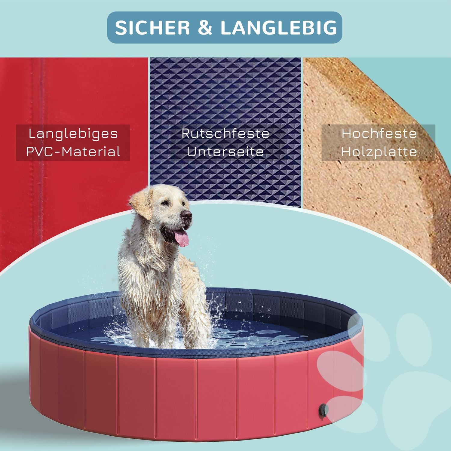 Groot PVC-hondenbad, Ø140x30 cm, Rood