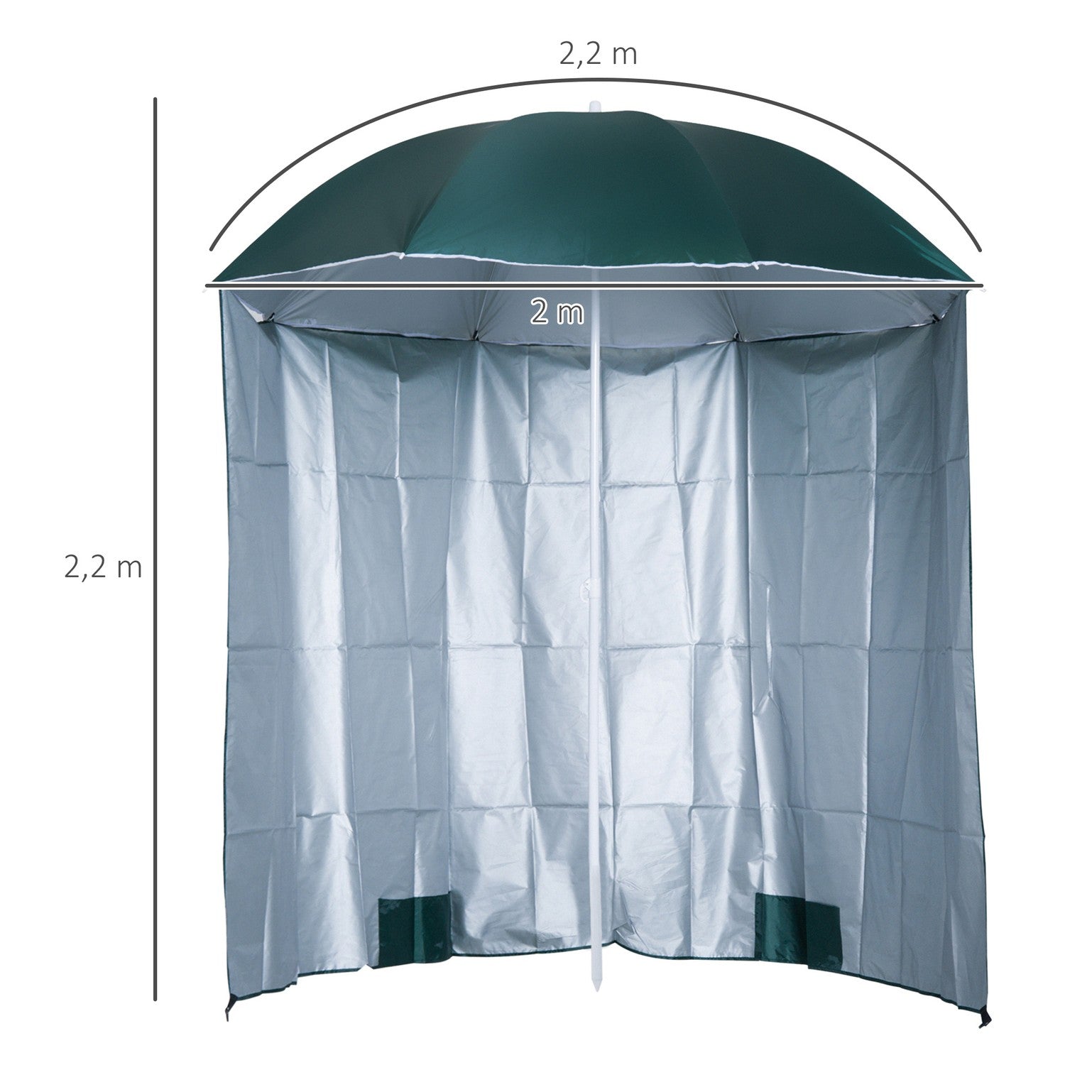 Strandparasol zijwand, donkergroen polyester, 2,2m