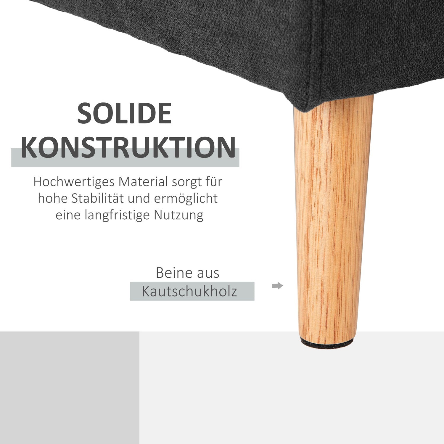 Zwarte L-vormige linnen bank, hoekbank met chaise longue voor 3 personen