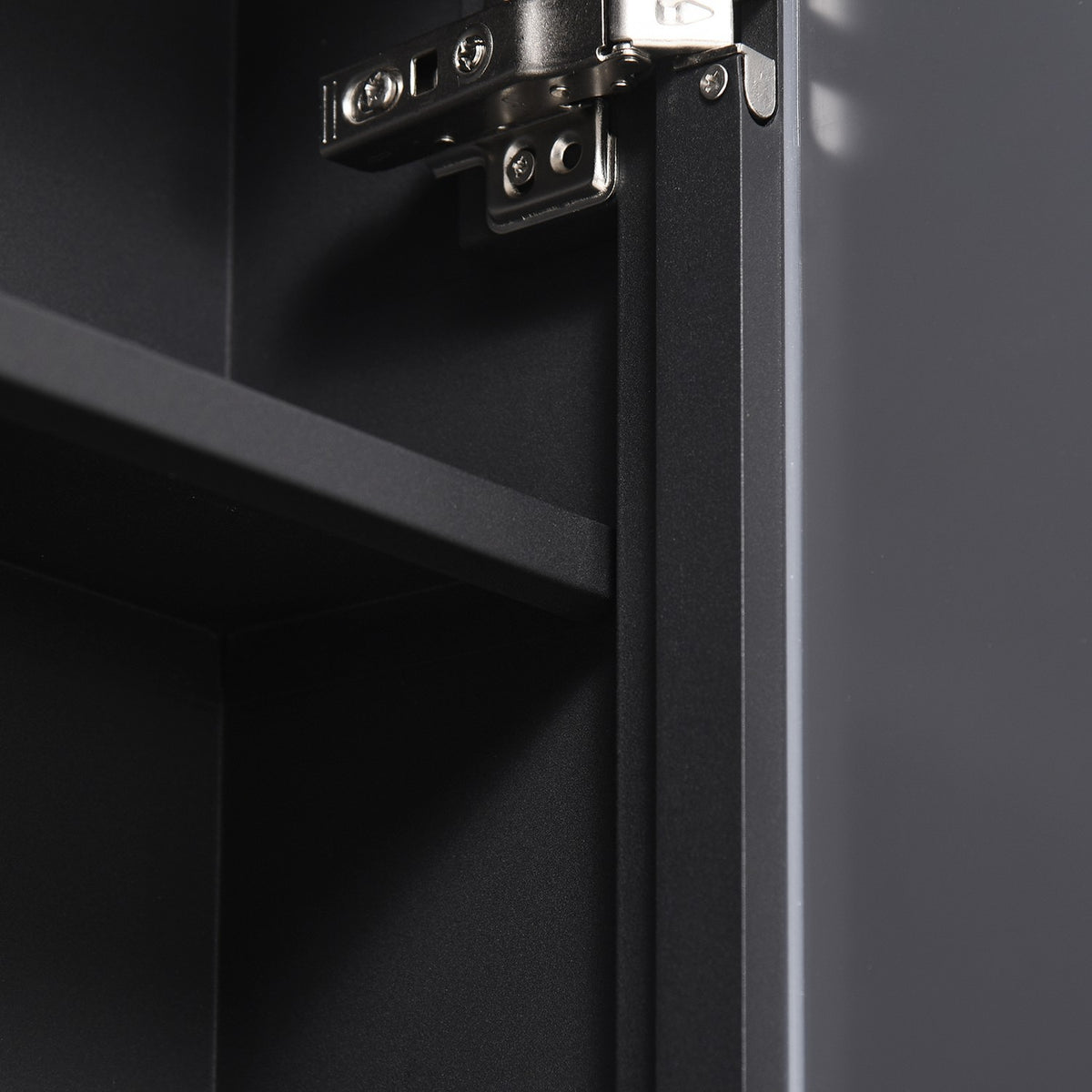Zwarte Wandkast met spiegel & 3 planken voor badkamer