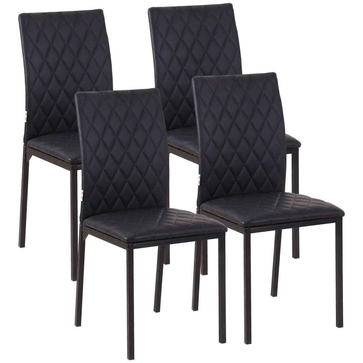 Zwarte kunstlederen eetkamerstoelen, set van 4, stalen poten, gewatteerd