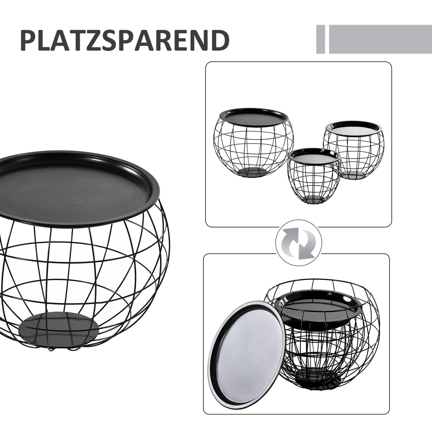 Zwarte salontafels – Set van 3 met afneembare bladen