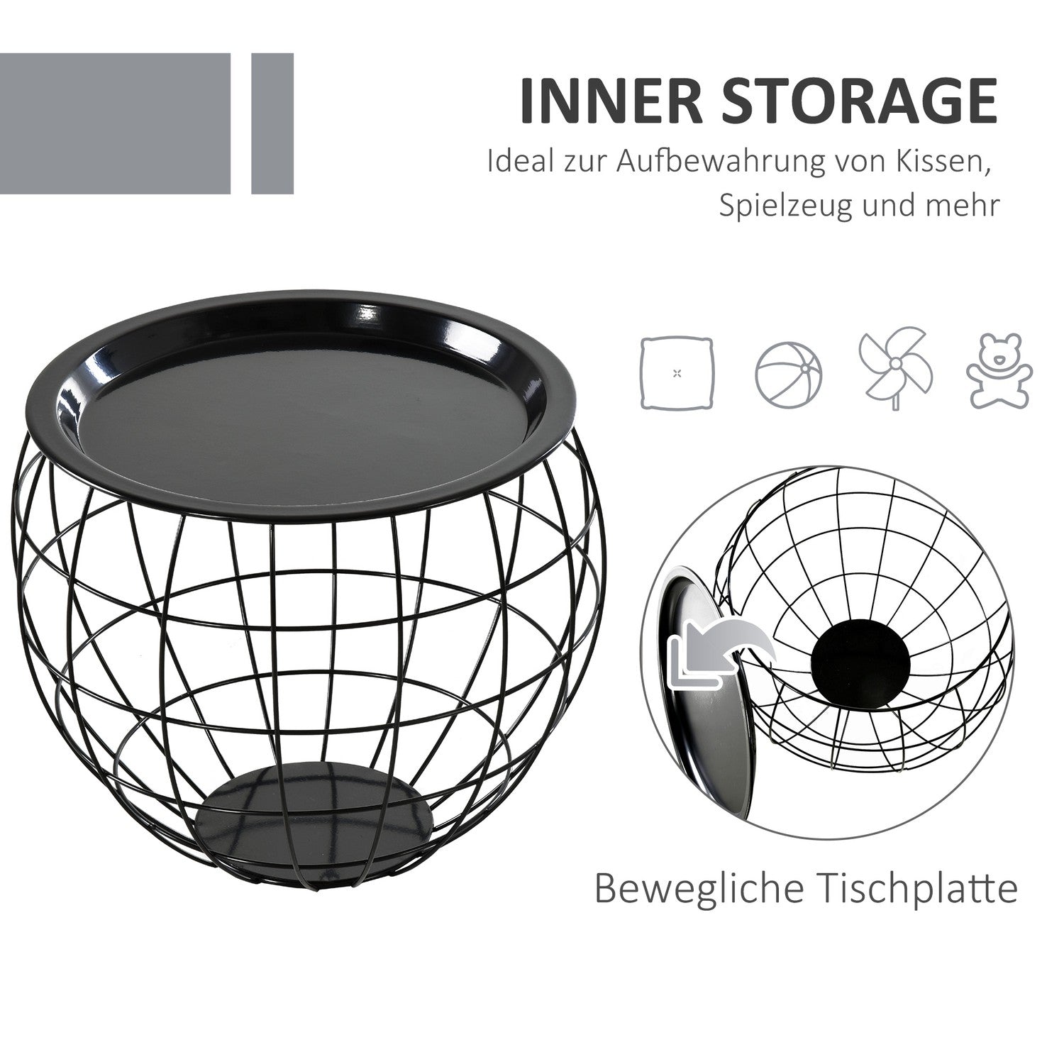 Zwarte salontafels – Set van 3 met afneembare bladen
