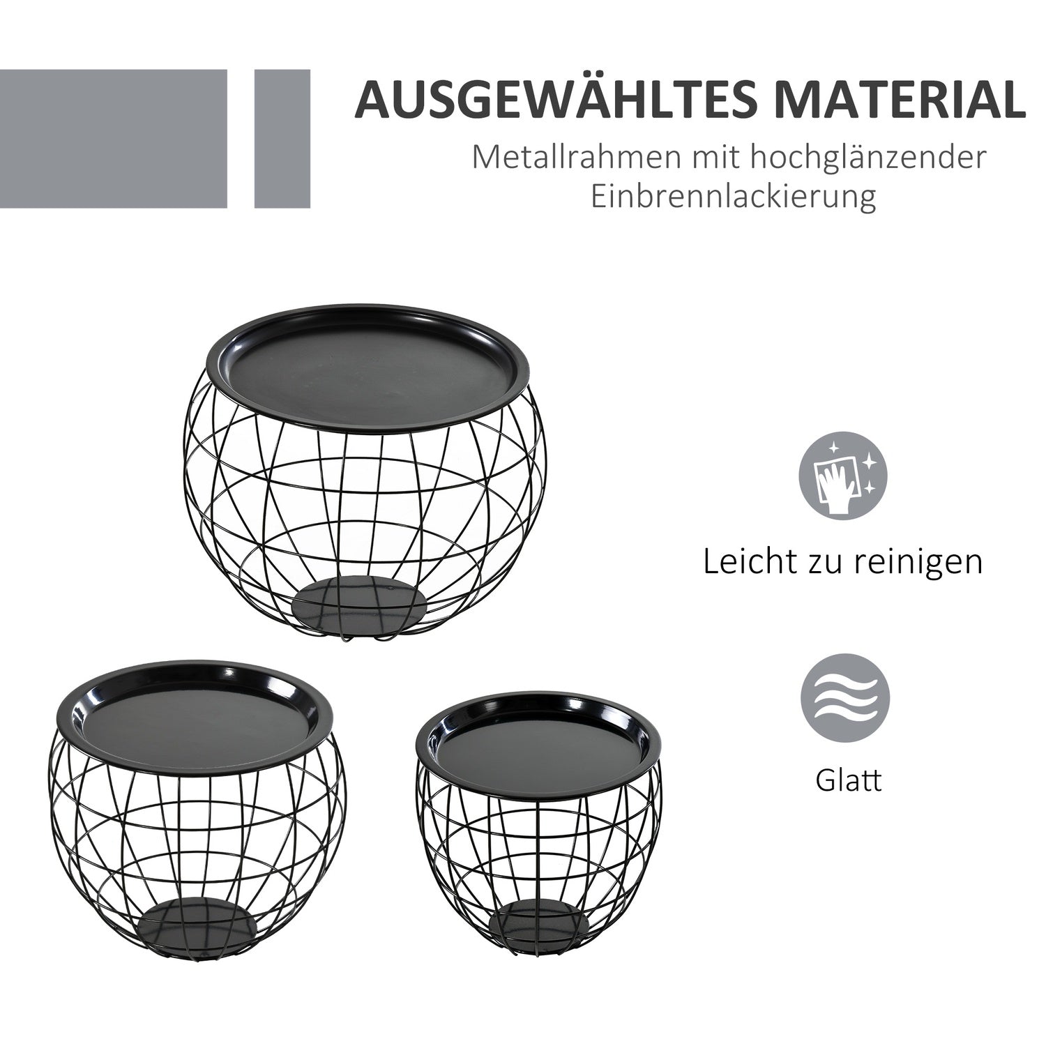Zwarte salontafels – Set van 3 met afneembare bladen