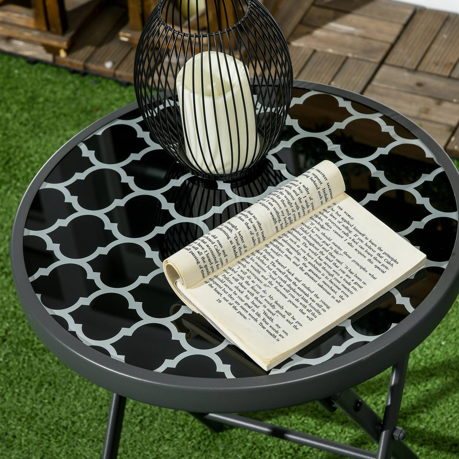 Zwart glazen klapbaar bijzettafeltje – 45x45x50 cm Camping
