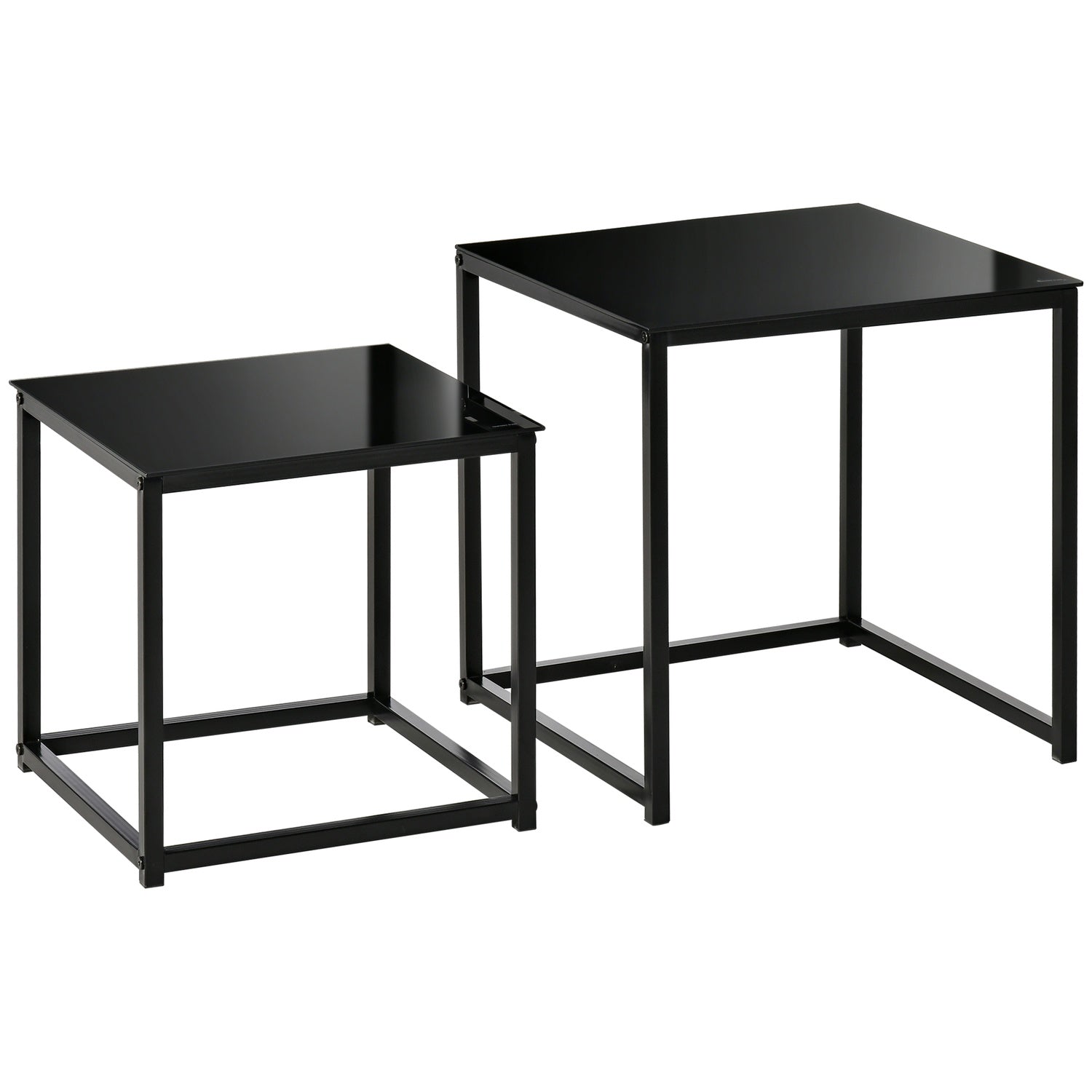 Ensemble de tables basses gigognes noir – plateau en verre, cadre en acier