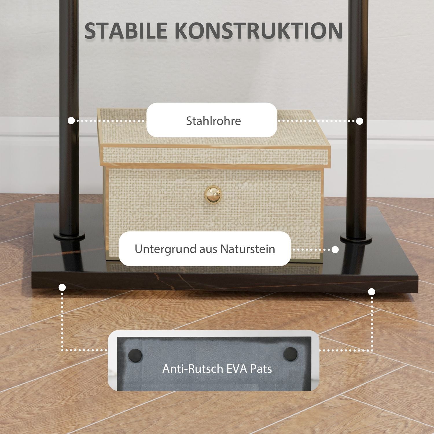 Zwart kapstok & hoedenplank met haken en plank – 148 cm