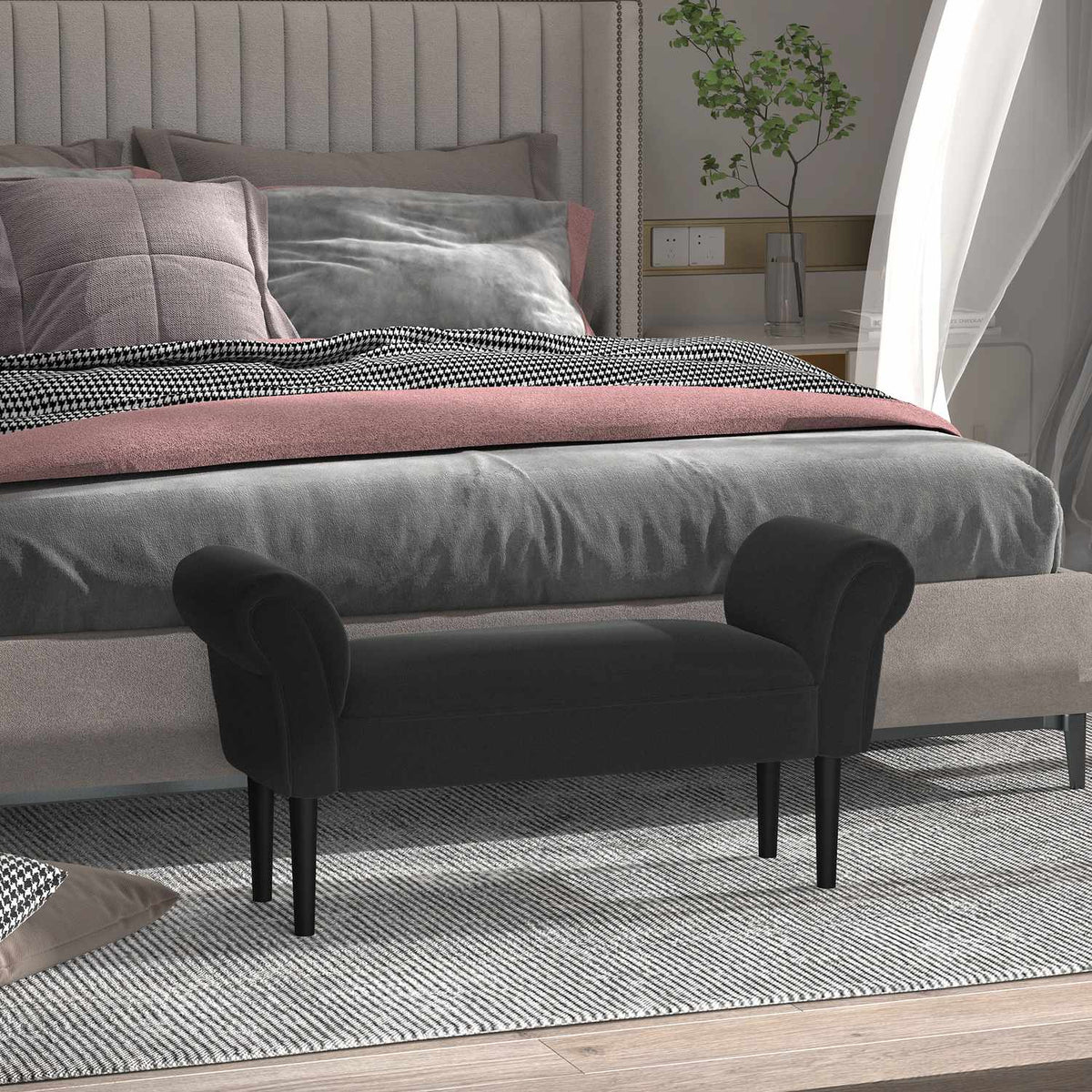 Zwarte gestoffeerde slaapkamerbank – MDF & schuim, 102x31x51 cm