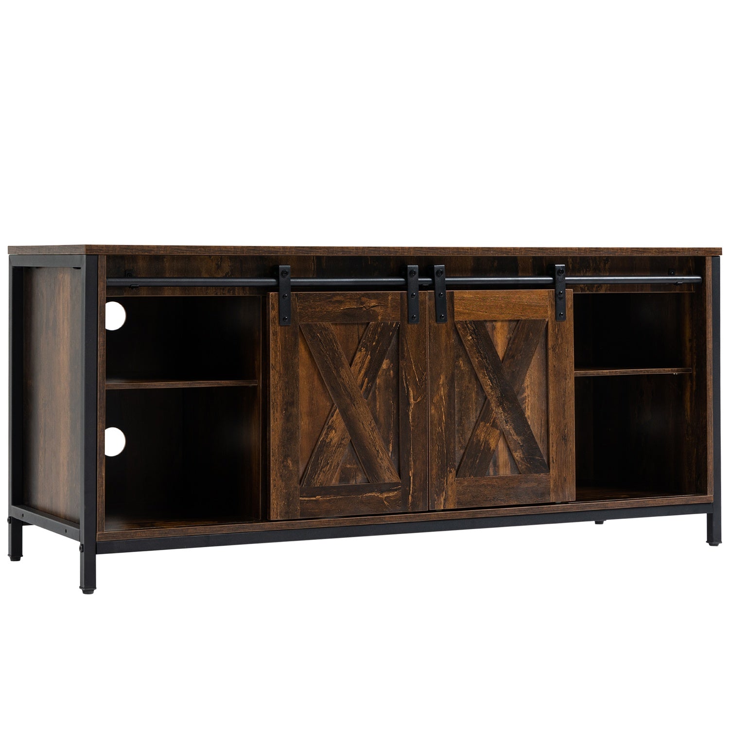 TV-meubel voor 60"-schermen, industrieel design, spaanplaat en staal