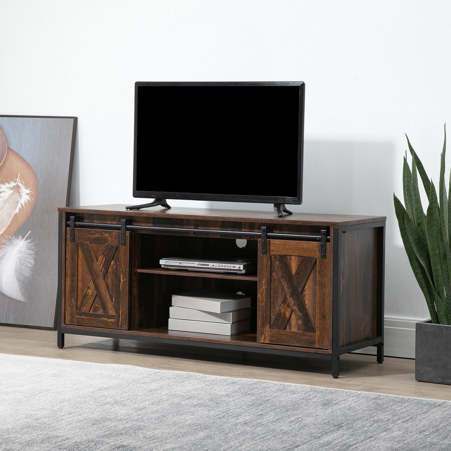 TV-meubel voor 60"-schermen, industrieel design, spaanplaat en staal