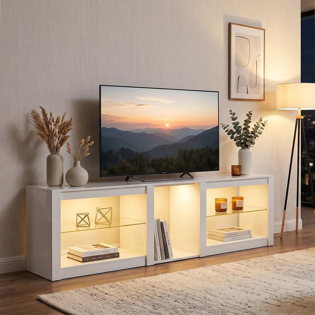 TV-meubel met RGB-ledverlichting, hoogglans wit, 160 cm