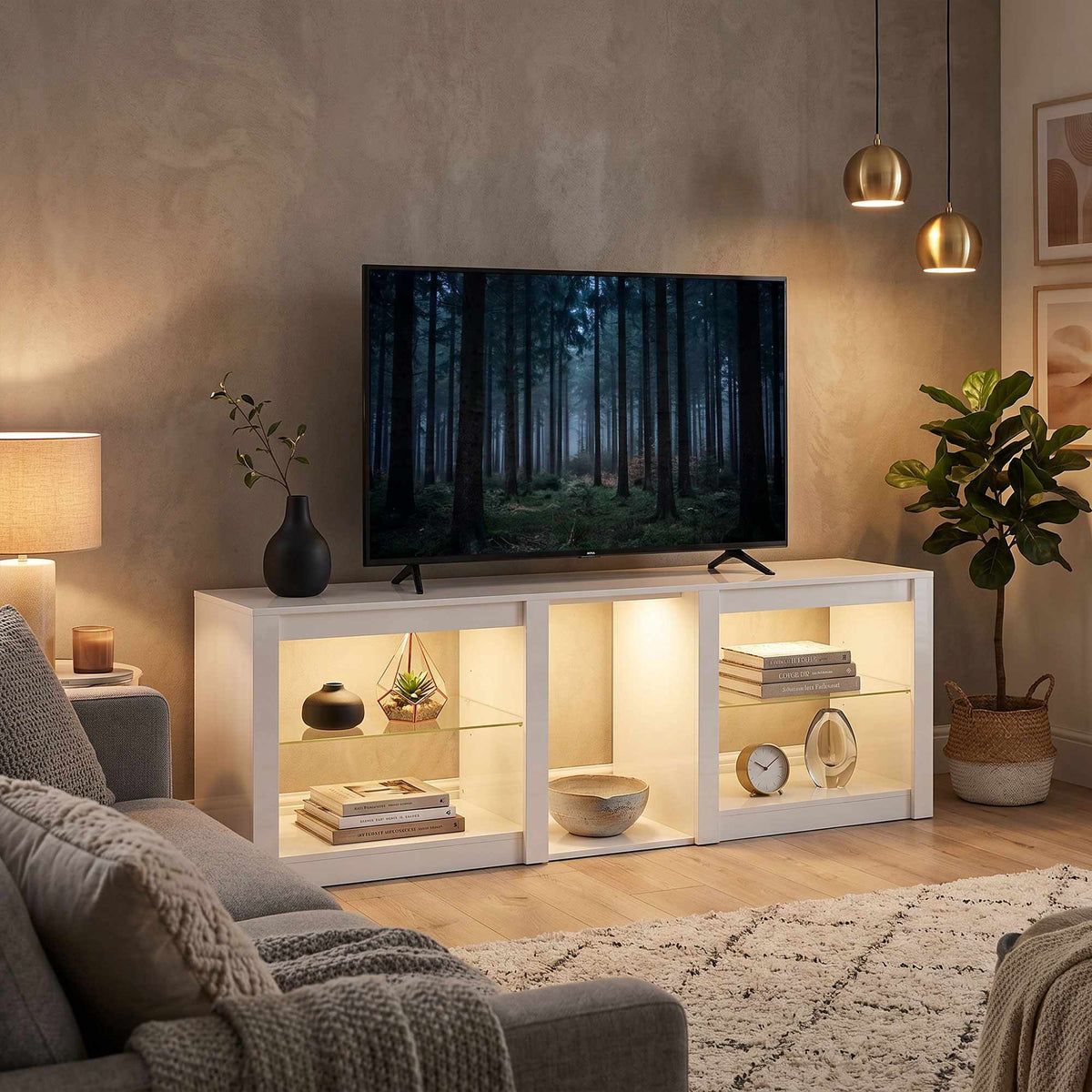 TV-meubel met RGB-ledverlichting, hoogglans wit, 160 cm