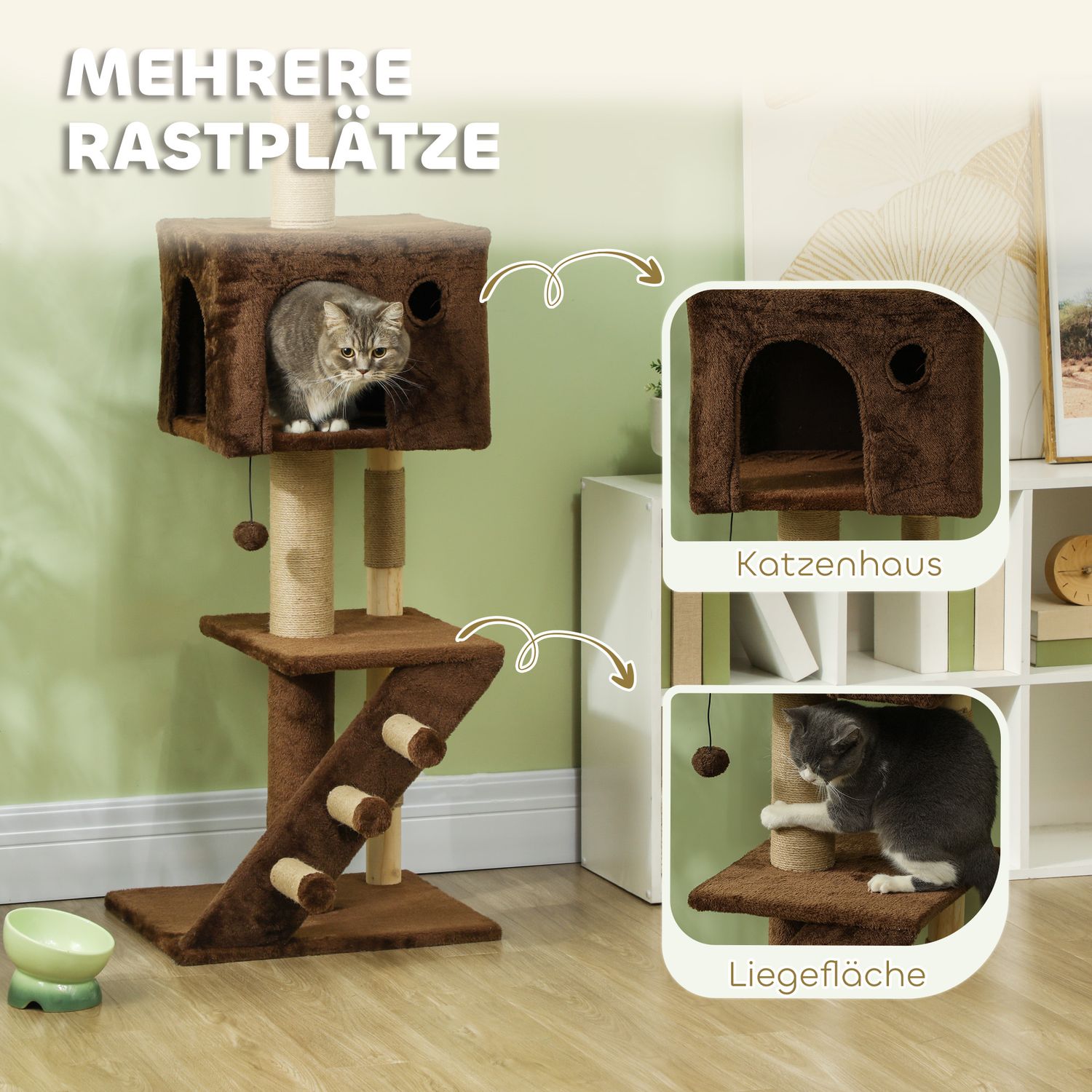 Kattenkrabpaal tot aan het plafond met hol & speelbal 225-265 cm