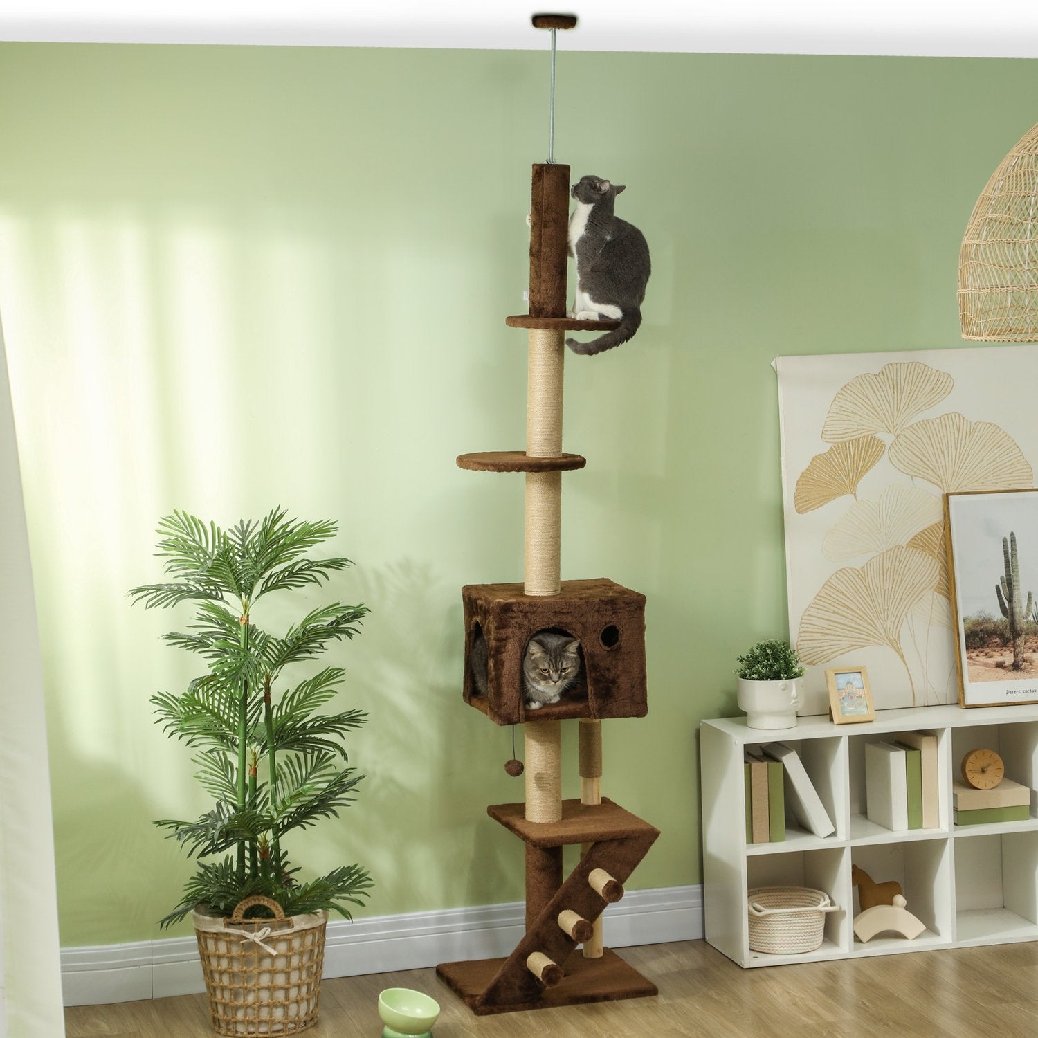 Kattenkrabpaal tot aan het plafond met hol & speelbal 225-265 cm